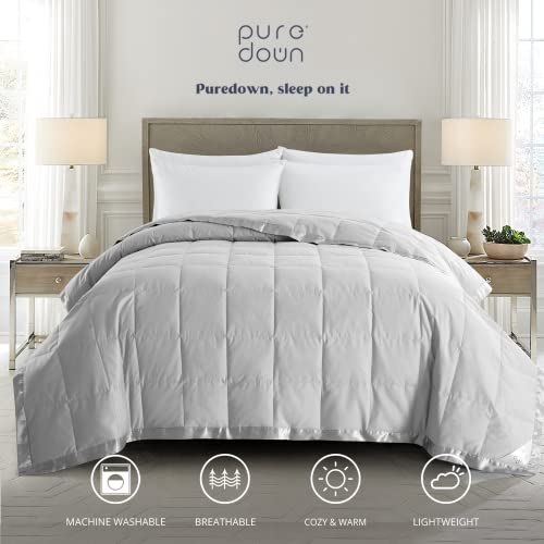 puredown® Blankets King Size - Soft Lightweight Down Blanket for Bed, Cozy Warm Luxury Bed Blanket with Satin Trim, Light Grey (108"X90") - color: 02 Light Gray, size: King