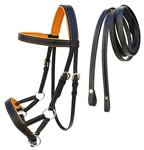 CHALLENGER Horse Western Brown Leather Training Tack Bitless Sidepull Bridle Reins 7711 - color: Black/Light Tan, size: Cob Size