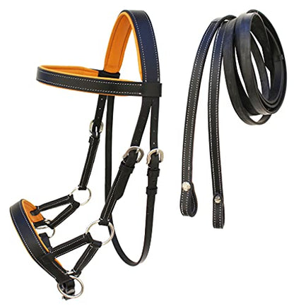CHALLENGER Horse Western Brown Leather Training Tack Bitless Sidepull Bridle Reins 7711 - color: Black/Light Tan, size: Full