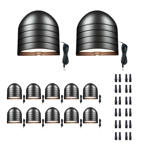 Low Voltage LED Step Lights - Warm White & Daylight White Selectable, Landscape 12V Deck Lights Outdoor, Hardwired IP65 Waterproof Aluminum Black for Wall Garden Handrail 12 Pack - color: Black (Wiring Required), size: 12 Pack