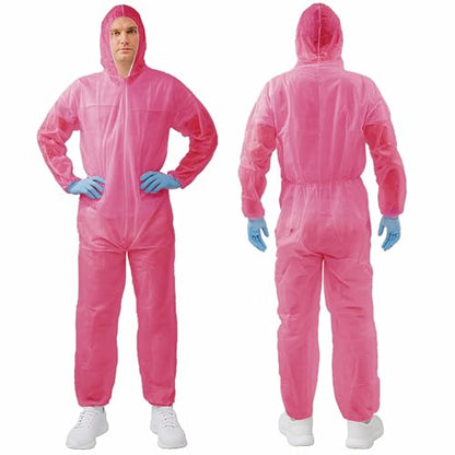 Hazmat Suits,10 Colors Options Disposable Protective Coveralls, Paint Suit with Elastic Wrists Ankles and Hood - color: Pink, size: XX-Large