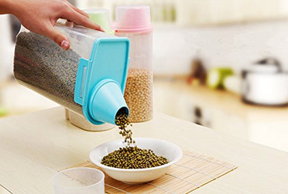 Pet Food Storage Container with Graduated Cup and Seal Buckles Food Dispenser for Dogs Cats (Blue) - color: Blue