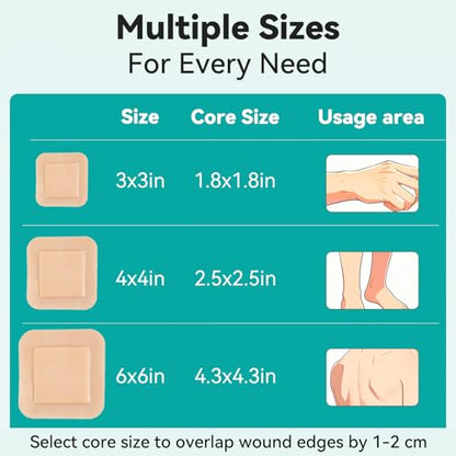 Dimora Silicone Foam Dressing 4"x4" for Wound Care Bed Sore Patches 40 Pack - size: 4" x 4" (40 PCS)