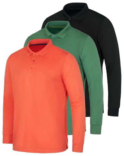 3 Pack Mens Long Sleeve Polo Shirts Dry Fit Golf Work Casual Collared Tops - color: Set 4, size: Small