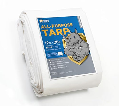 GUARD SHIELD Heavy Duty Tarp 12x20 Feet White Multi Purpose Thick Waterproof Poly Tarp Cover 10mil - color: White, size: 12x20