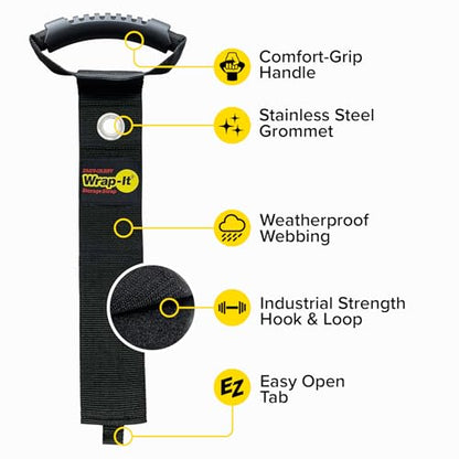 Easy-Carry Wrap-It Storage Straps - 28” (2-Pack) Black with Grommet - color: Black, size: 28" (2 Pack) with Grommet