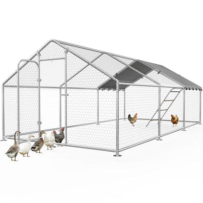 20x10 FT Extra Large Metal Chicken Coop, Walk-in Poultry Run Pen | Waterproof Cover, Reinforced Metal Structure, Walk-in Chicken Run, Outdoor Poultry Cage for Ducks Hens Rabbits - size: 236.5"L x 120.1"W x 76.9"H