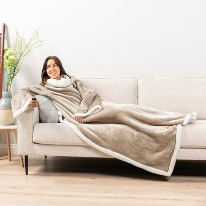 PAVILIA Sherpa Wearable Blanket with Sleeves and Pocket, Plush Thick Cozy Body Blanket Wrap for Adult Women Men, Christmas Gift for Wife Mom, Taupe Tan - color: Taupe