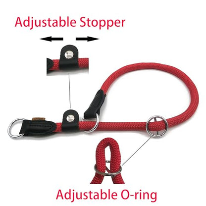 Braided Round Martingale Dog Collar, Training Collar with Slidable Stop Ring and Adjustable Stopper - Ideal for Medium Dogs (M(1/3") - 18" Long, Red) - color: Red, size: M(1/3") - 18" Long with stopper