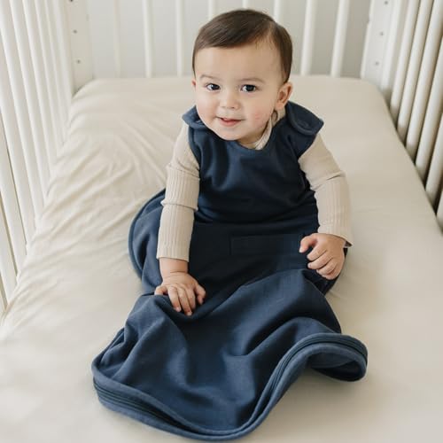 Woolino 4 Season Ultimate Baby Sleep Sack – Merino Wool Baby Sleeping Bag, Organic Cotton Outer, Temperature Regulating Wearable Blanket, All Season, 2 Months–2 Years - Indigo - color: Indigo
