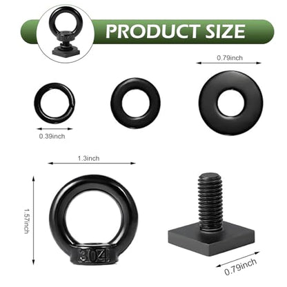 4PCS T Track Mount Tie Down Anchor for Roof Rack, M8 Sturdy Stainless Steel T Slot Bolt Tie Down Rings Anchoring Kit, Use for Holding Bungee Cord, Ropes (Black)