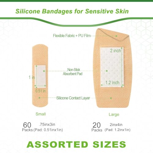 NeuHeils Silicone Bandages for Sensitive Skin Assorted Sizes, 80 Pack - size: Mix Sizes (80 Packs)