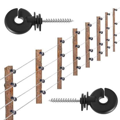 50pk Screw-in Electric Fence Ring Insulators, Wood Post Supplies