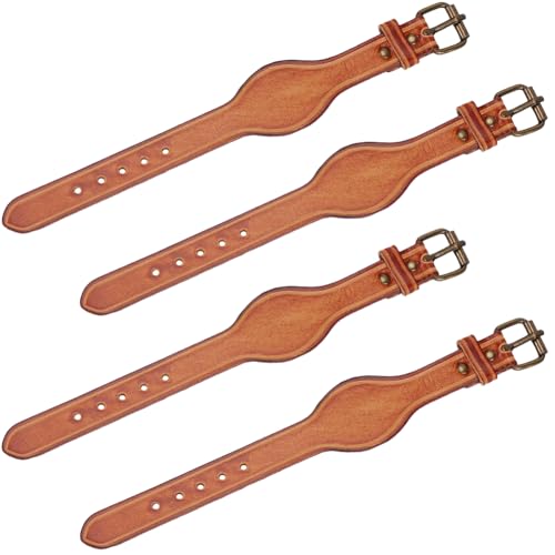 2PCS Genuine Leather Contoured Horse Hobble Strap Western Saddle Stirrup Replacement Hobbles with Buckles Brown Cowhide Leather Heavy Weighted Harness Buckle Closure for Horse