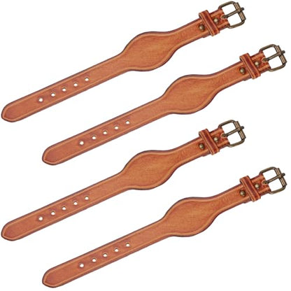2PCS Genuine Leather Contoured Horse Hobble Strap Western Saddle Stirrup Replacement Hobbles with Buckles Brown Cowhide Leather Heavy Weighted Harness Buckle Closure for Horse