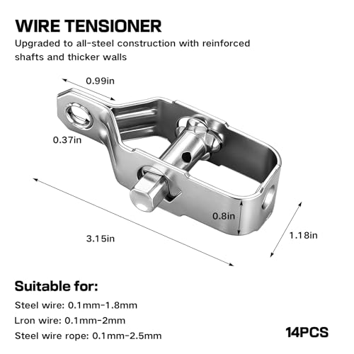 Wire Tensioner, All-Steel Wire Tightener, Heavy Duty Fence Tensioner-14PCS | Sturdy Metal Rope Tightener, Durable Fence Wire Tensioner Tool for Farm, Orchard, Outdoor Fencing and Cable Fastening - size: 3.15Inch/80MM