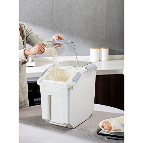 HANAMYA 25 Liter / 40 lbs Rice Storage Container with Measuring Cup, BPA free, For Rice | Grain | Pet Food | Flour, 1 count, White