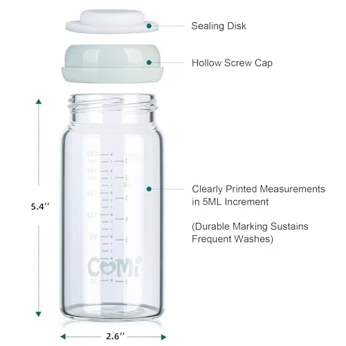 COMI Wide Neck Glass Breastmilk Collection n Storage Bottle, 6 Packs, 8oz with Screw Ring Sealing Disk; Re-markable Sealing Disc. BPA Free, Fits Breast Pumps & Nipples (3 Gray Lids + 3 Pink Lids) - style: 240ml 3PINK+3GRAY