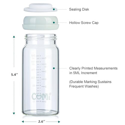 COMI Wide Neck Glass Breastmilk Collection n Storage Bottle, 8oz with Screw Ring Sealing Disk; Re-markable Sealing Disc. BPA Free, Fits Breast Pumps & Nipples (6 Gray Lids) - style: 240ml 6GRAY