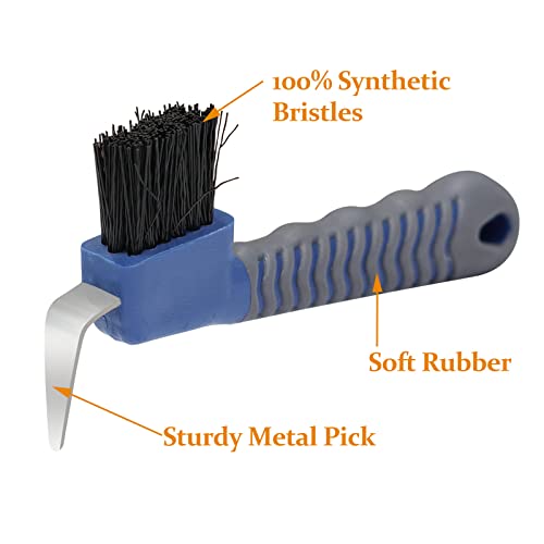 Harrison Howard Horse Hoof Pick Brush with Comfortable Firm Rubber Handle Fine Brush Sturdy Metal Pick