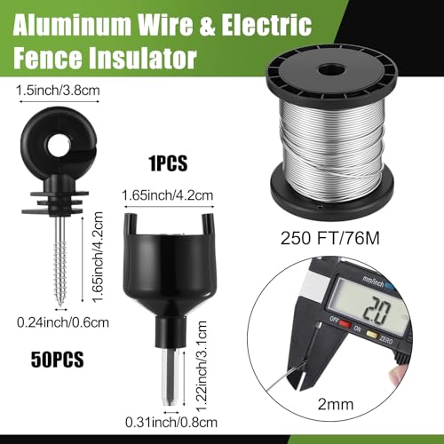 MorningRo 2-Mile 5000V 0.1Joule Electric Fence for Preventing Animals Intruding, 50 Black Fence Insulator and 1 Socket Tool, 250ft Aluminum Wire for Electric Fencing Grid System Accessories - size: 76M