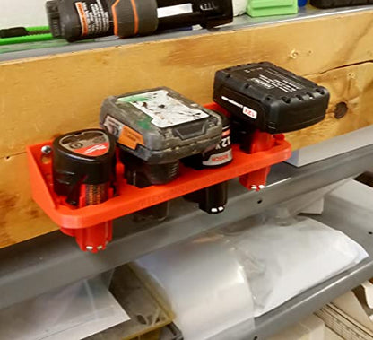 Made by Mitchell M12 Battery Holder for Milwaukee Makita Bosch RIDGID Mount Wall Rack 12V 4 Slot M12 BAT414 BL1014 USA PN M12x4-MRack - color: Red, size: 4 Slot