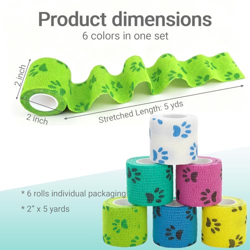 Bandage Wrap for Dogs, 6 Rolls Self-Adhering Pet Tape - color: 6 Colors
