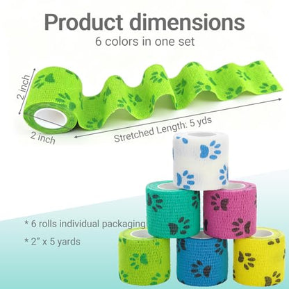 Bandage Wrap for Dogs, 6 Rolls Self-Adhering Pet Tape - color: 6 Colors