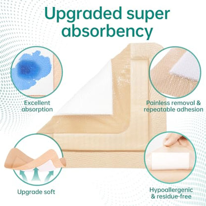 Dimora Silicone Foam Dressing 4X8 Large Bandages for Elbow Shoulder Knee - size: 4" x 8" (10 PCS)
