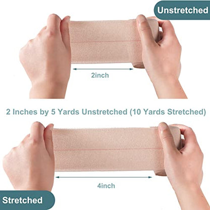 Nuanchu 2 Rolls Adhesive Elastic Tape Bandage Wrap,4 Inch Wide, Apricot - color: Beige, size: 4 Inch Wide