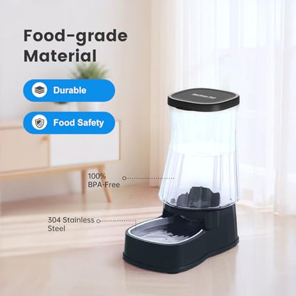 Automatic Dog Water Dispenser, Stainless Steel Bowls Feeder, 100% BPA-Free - color: Black, size: 1.6 Gallon