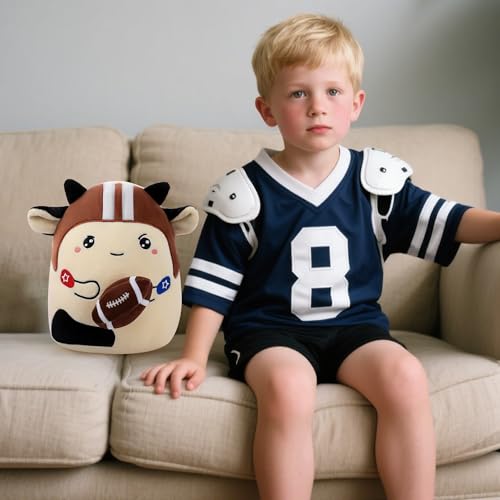 Cowdy Blitz Football Stuffed Animal, 8 Inch Plush Cow Toy in Helmet Holding Rugby, Cute Sport Plushie Pillow, Gifts for Kids Boys Girls, Room Party Sports Game Day Decor Birthday - style: Football Cowdy