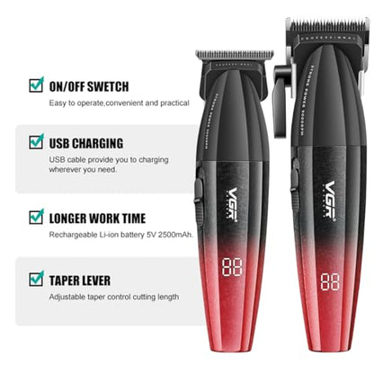 VGR 640 Professional Hair Clippers for Men with Clipper Trimmer Set, Red - color: Red