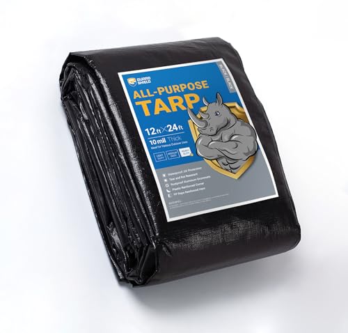 GUARD SHIELD Tarps Heavy Duty Waterproof 12x24 Feet Black Poly Tarp Cover Square Outdoor Thick UV Resistant Tarpaulin with Grommets 10mil - color: Black, size: 12x24