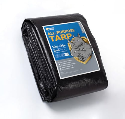 GUARD SHIELD Tarps Heavy Duty Waterproof 12x24 Feet Black Poly Tarp Cover Square Outdoor Thick UV Resistant Tarpaulin with Grommets 10mil - color: Black, size: 12x24