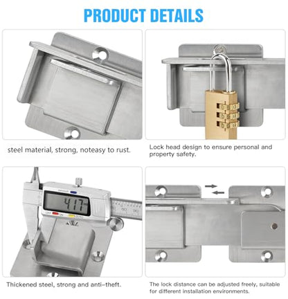 Double gate Latch with Padlock Holes, gate Latch for Wooden Fence,4mm Heavy Duty gate Latch,Adjustable barn Door Latch for Sliding and Swing Open Door