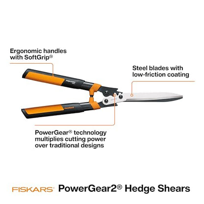 Fiskars 23" PowerGear2 Garden Hedge Shears, Hedge Clippers, 10" Blades | PowerGear2 Technology Multiplies Power for Less Effort, SoftGrip Handles and Shock-Absorbing Bumpers - style: 23" PowerGear2