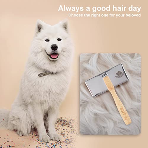 Furzone Wooden Slicker Brush - Stainless Steel Soft Pins for Pet Grooming (Size M) - size: Soft Pin / M
