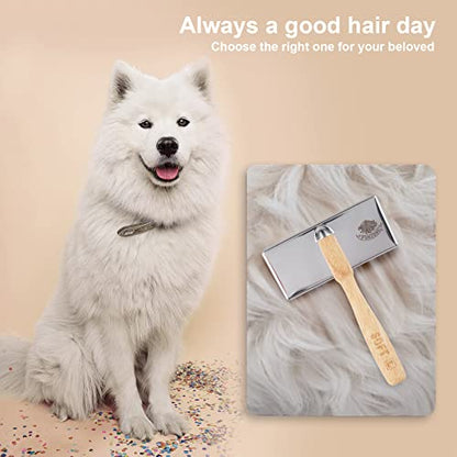 Furzone Wooden Slicker Brush - Stainless Steel Soft Pins for Pet Grooming (Size M) - size: Soft Pin / M