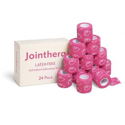 Latex Free Self Adhesive Bandage Wrap - 2 Inch x 5 Yards, 24 Pack - color: Pink, size: 24 Count (Pack of 1)