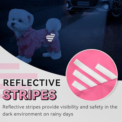 Dog Raincoat, Waterproof Dog Rain Jacket with Hood, Rain Coat with Leash Hole, Reflective Strap for Small Medium Dogs, Lightweight Puppy Clothes(Pink,XS) - color: Pink, size: XS(Back Length10'')