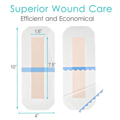 Silicone Knee Incision Bandages with Gentle Adhesive Wound Waterproof Dressing Absorbent Hip Water Barrier Shower Protector for Post Surgical Site Large Cuts Abrasions 4 x 10 Inch Pack of 10 - size: Waterproof 4"x10", style: Silicone(Pack of 10)