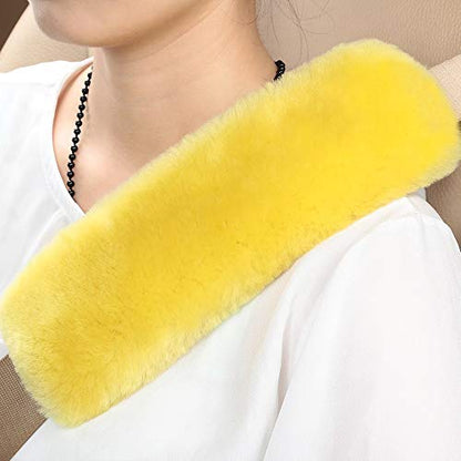 OGLAND 2 Pack Sheepskin Car Seat Belt Cover Pads | Wool Seatbelt Cushions - color: Lemon Yellow, size: Shearling Wool