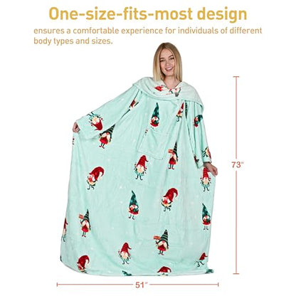 Catalonia Wearable Blanket with Sleeves for Women & Men, Fleece Wrap Throw - color: Christmas Elf Green