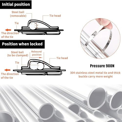 Idong Metal tie wrap Gun kit,Stainless Steel Cable Tie Gun and 100PCS 4.6 x 270mm Stainless Steel Cable Ties,Zip Tie Tool,Cable Tie Gun