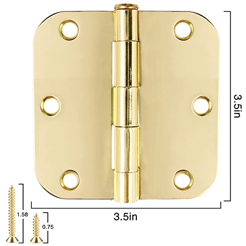 TDCHINGES Rounded Door Hinges 3.5" X 3 1/2 Inch Polished Brass 5/8" 36 Pack - color: Polished Brass-Rounded, size: 36 Pack