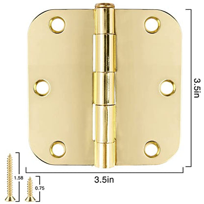 TDCHINGES Rounded Door Hinges 3.5" X 3 1/2 Inch Polished Brass 5/8" 36 Pack - color: Polished Brass-Rounded, size: 36 Pack