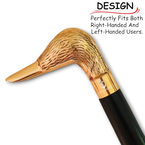 Vintage Antique Walking Cane Black Wooden Walking Stick with Golden Brass Designer Duck Handle Wooden Walking Cane for Men & Women, Fancy Canes, Ideal Gift