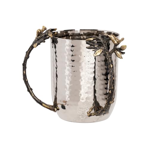 EMANUEL Yair Natla Hand Washing Cup Tree of Life Hammered Stainless Steel - Judaica Gift