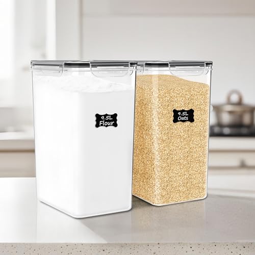 FOOYOO 2 PC Flour Sugar Storage Containers (9.5L | 321 Oz) Extra Large Food Storage Containers with Lids - Airtight Leakproof BPA FREE Flour Container for Rice, Cereal, Sugar - color: 9.5 L - 2 Pack